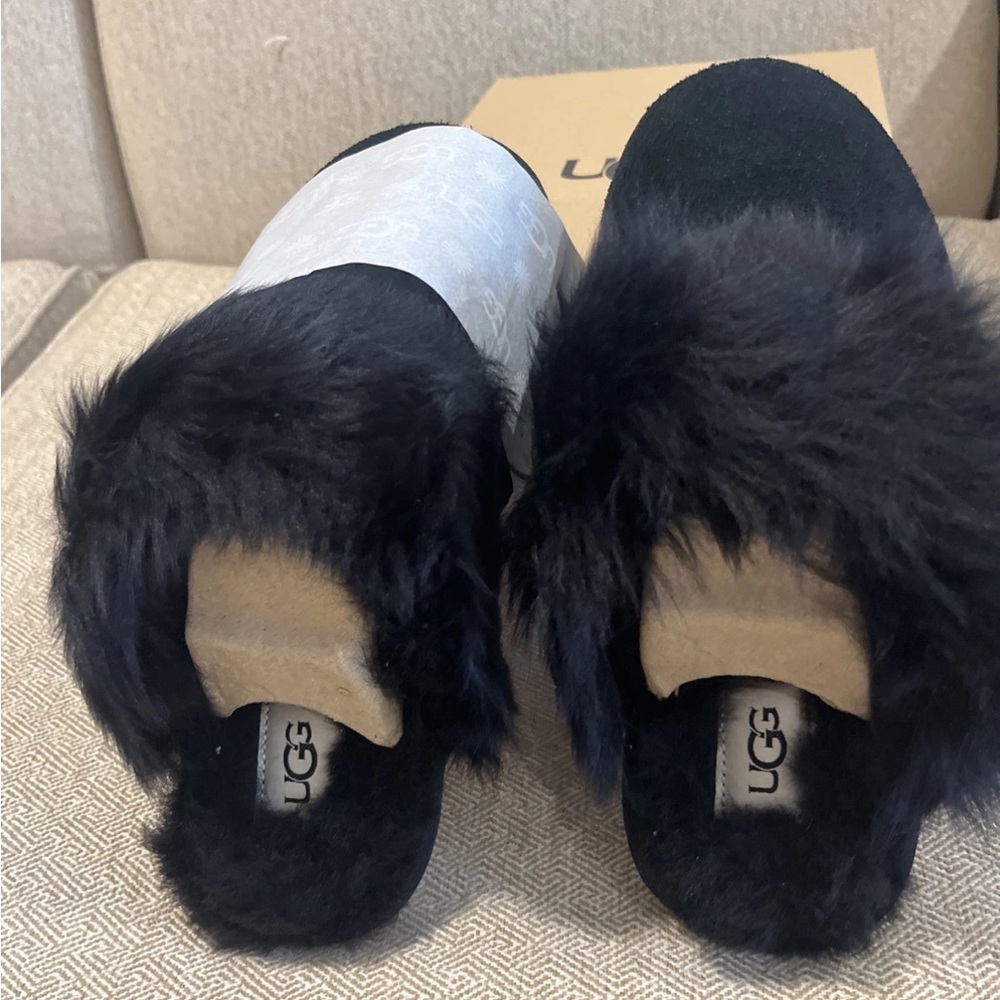 UGG Black Fuzzy Slippers Indoor Comfort